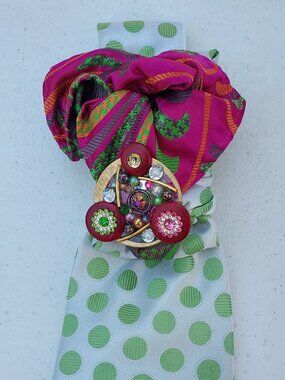 Statement Necktie Necklace with Handcrafted Brooch